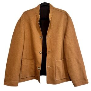 Vintage reversible micro fleece brown black button down cardigan jacket, size XL
